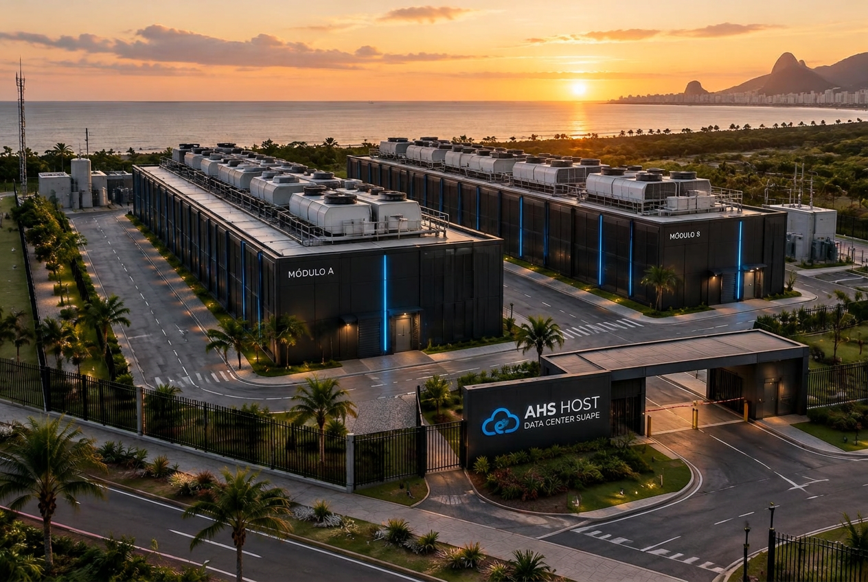 Projeção artística do Data Center AHS Host em Suape com módulos modulares
